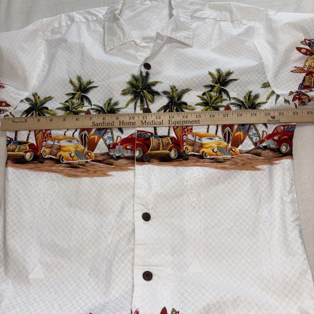 Palmwave Hawaiian Shirt Mens Size L Cotton Surf‎ Boards Palm Trees Quirky - Picture 8 of 10